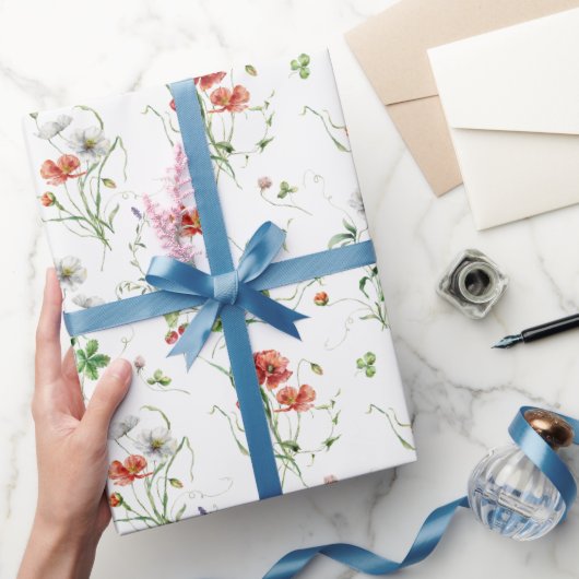 Papier Cadeau Fleurs sauvages en blanc (Cadeaux)