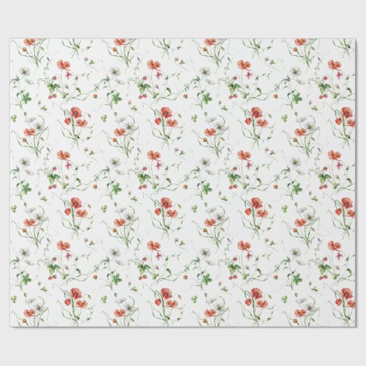 Papier Cadeau Fleurs sauvages en blanc (Plat)