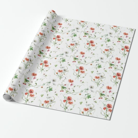 Papier Cadeau Fleurs sauvages en blanc (Déroulé)