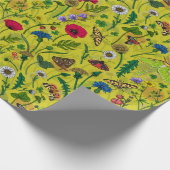 Papier Cadeau Fleurs sauvages et papillons de nuit en vert (Coin)