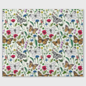 Papier Cadeau Fleurs sauvages et papillons sur blanc (Plat)