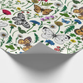 Papier Cadeau Fleurs sauvages et papillons sur blanc (Coin)