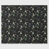 Papier Cadeau Fleurs sauvages et papillons sur le noir (Plat)