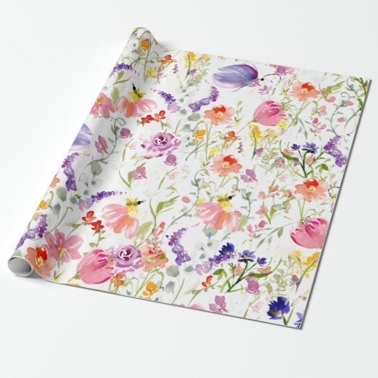 Papier Cadeau Fleurs sauvages fantastiques| Aquarelle (Déroulé)