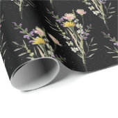 Papier Cadeau Fleurs sauvages floraux noirs modernes (Coin rond)