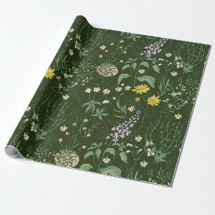Papier Cadeau Fleurs sauvages pastel mixtes sur vert
