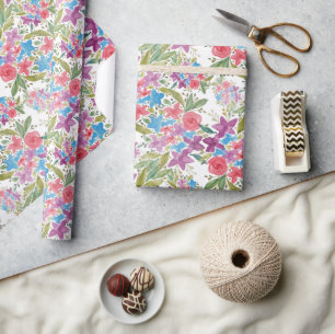 Papier Cadeau Fleurs sauvages printanières romantiques motif aqu