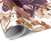 Papier Cadeau Fleurs sauvages rustiques florales bordeaux et ros (Coin rond)