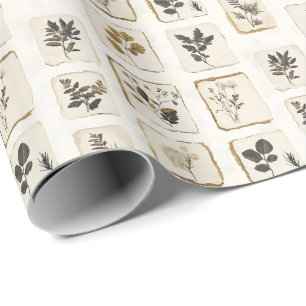 Papier Cadeau Fleurs sauvages séchées et pressées vintage botani