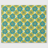 Papier Cadeau Fleurs Starburst Bleues et Or (Plat)