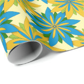 Papier Cadeau Fleurs Starburst Bleues et Or (Coin rond)