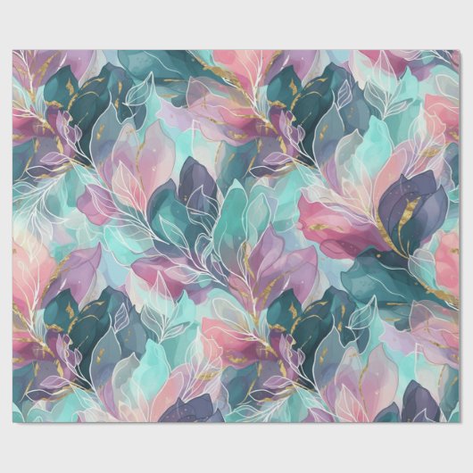 Papier Cadeau Fleurs Tons de Bijoux (Plat)
