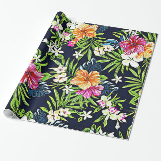 Papier Cadeau Fleurs tropicales audacieuses des orchidées et de