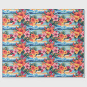 Papier Cadeau Fleurs tropicales colorées et paysage (Plat)