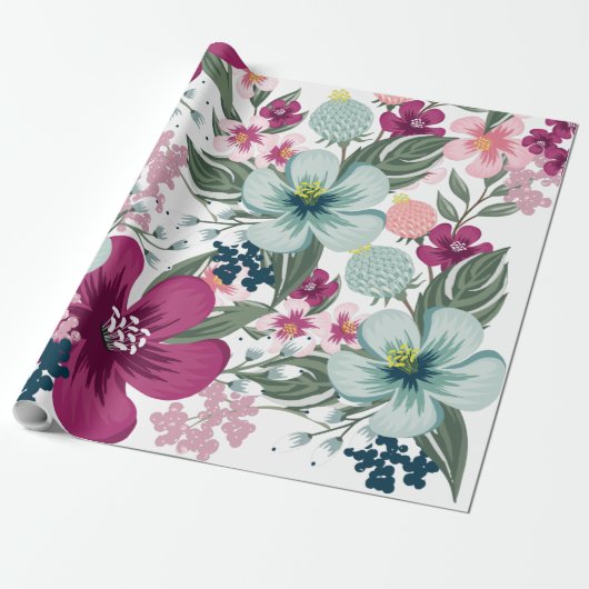 Papier Cadeau Fleurs tropicales de rouleaux de papier à envelopp (Déroulé)