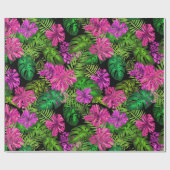 Papier Cadeau Fleurs tropicales et plantes en noir (Plat)