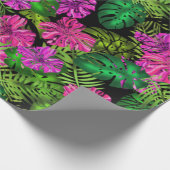 Papier Cadeau Fleurs tropicales et plantes en noir (Coin)