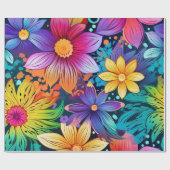 Papier Cadeau Fleurs tropicales rose et violet (Plat)