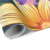 Papier Cadeau Fleurs tropicales rose et violet (Coin rond)