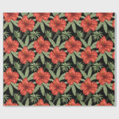 Papier Cadeau Fleurs tropicales rouges sans coutures motif vert  (Plat)