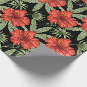 Papier Cadeau Fleurs tropicales rouges sans coutures motif vert  (Coin)
