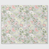 Papier Cadeau Fleurs vert rose Motif botanique (Plat)