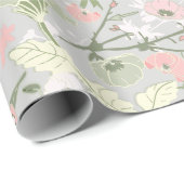 Papier Cadeau Fleurs vert rose Motif botanique (Coin rond)