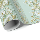 Papier Cadeau Fleurs Vert Vintage (Coin rond)