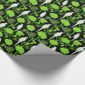 PAPIER CADEAU FLEURS VERTES ART DÉCO, PAROIS BLANCS SUR NOIR (Coin)