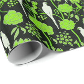 PAPIER CADEAU FLEURS VERTES ART DÉCO, PAROIS BLANCS SUR NOIR (Coin rond)