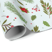 Papier Cadeau Fleurs vertes de Noël Berries Vert Noël (Coin rond)