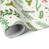 Papier Cadeau Fleurs vertes de Noël Berries Vert Noël (Coin rond)