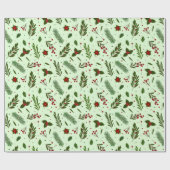Papier Cadeau Fleurs vertes de Noël Berries Vert Noël (Plat)