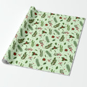 Papier Cadeau Fleurs vertes de Noël Berries Vert Noël (Déroulé)