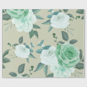 Papier Cadeau Fleurs vertes et blanches (Plat)