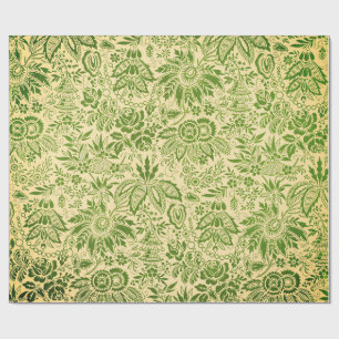 Papier Cadeau Fleurs vertes florales vintage jolies