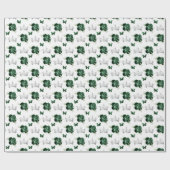 Papier Cadeau Fleurs vertes foncées et Couronnes d'argent (Plat)