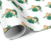 Papier Cadeau Fleurs vertes foncées et Motif de verdure (Coin rond)