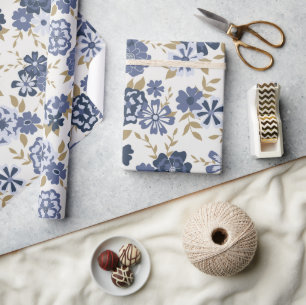 Papier Cadeau Fleurs Vins Bleues Cadeau Botanique