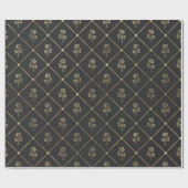 Papier Cadeau Fleurs Vintage Noir et Gris (Plat)
