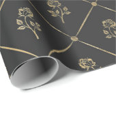 Papier Cadeau Fleurs Vintage Noir et Gris (Coin rond)