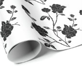 Papier Cadeau Fleurs vintages de noir de style (Coin rond)