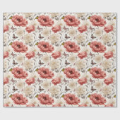 Papier Cadeau Fleurs Vintages élégantes avec papillons (Plat)