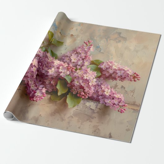 Papier Cadeau Fleurs vintages Lilac Peinture Découpage (Déroulé)