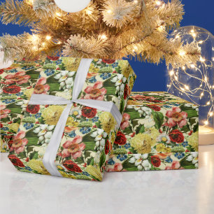 Papier Cadeau Fleurs vintages monogramme pays floral