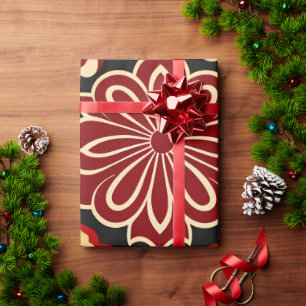 Papier Cadeau Fleurs vintages Motif Floral Rouge Vert