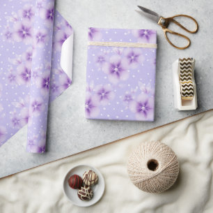 Papier Cadeau Fleurs violettes à points