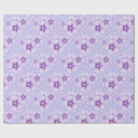 Papier Cadeau Fleurs violettes à points (Plat)