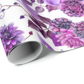 Papier Cadeau Fleurs violettes aquarelle Violet floral Botanique (Coin rond)