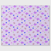 Papier Cadeau Fleurs violettes Coeurs bleus (Plat)